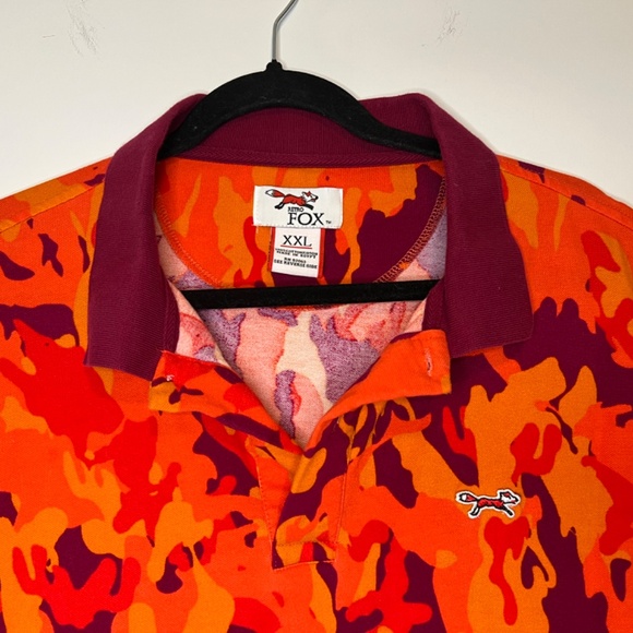 Retro Fox Men's Polo Short Sleeve Orange Camo 100% Cotton - Size 2XL - Picture 4 of 16